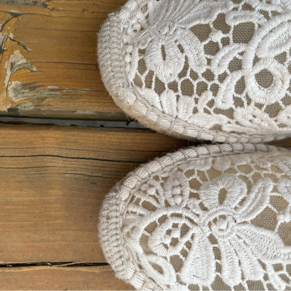 🌺 TORY BURCH - Espadrilles Mesh w Lace Natural White Colour Size 7.5 - EUC!